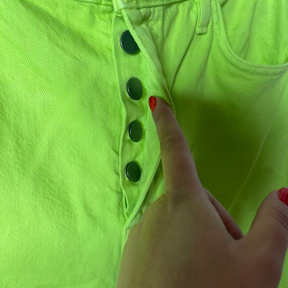 New Mara Hoffman Georgina neon lime green high rise straight leg jeans sz 10 - Picture 8 of 10